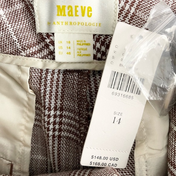 Anthropologie Maeve Pleated Plaid Trousers 14 NWT - Picture 9 of 11